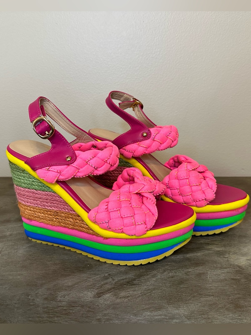 Colorful Braided Espadrille Wedge Sandals